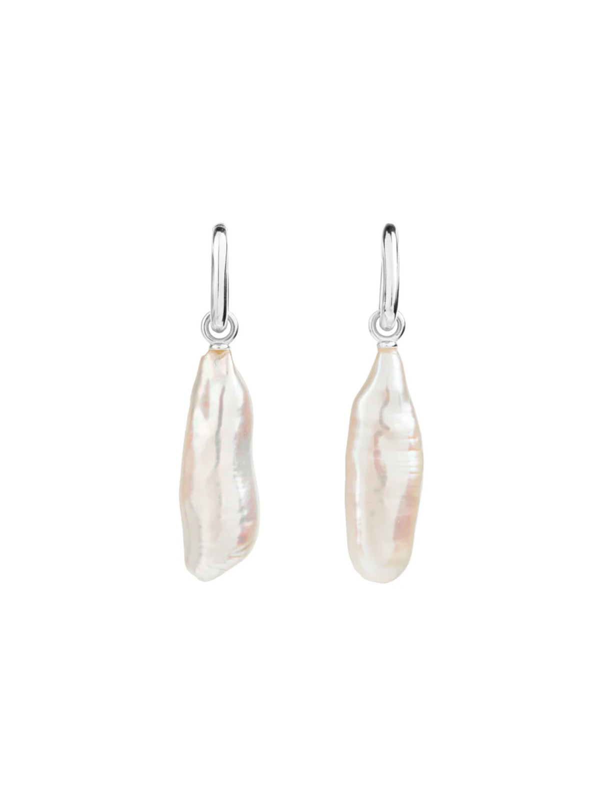 Ora Pearls Aetia Long Baroque Pearl Hoop Earrings - Silver EHPSQLBQSS