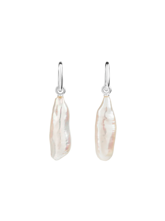 Ora Pearls Aetia Long Baroque Pearl Hoop Earrings - Silver EHPSQLBQSS