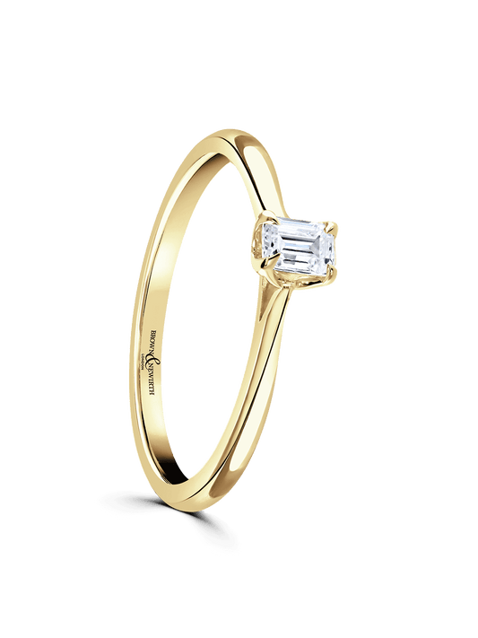 Diamond Solitaire Engagement Ring 0.25ct Emerald Cut in 9ct Yellow Gold