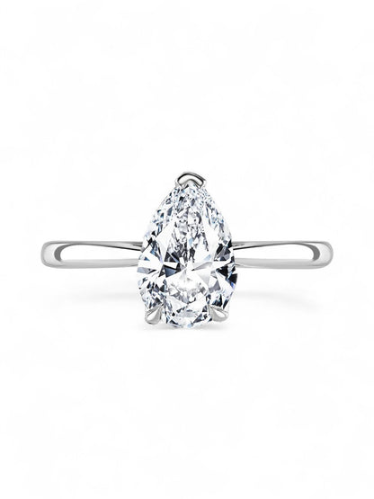 Lab Grown Diamond Solitaire Engagement Ring 2.00ct Pear Cut in Platinum