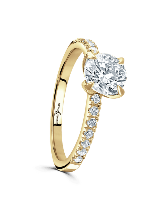 Diamond Solitaire Engagement Ring 1.00ct Brilliant Cut in 18ct Yellow Gold with Diamond Set Shoulders
