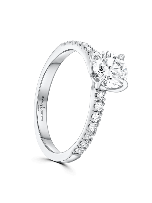 Diamond Solitaire Engagement Ring 0.90ct Certificated Round Brilliant Cut in Platinum with Diamond Shoulders