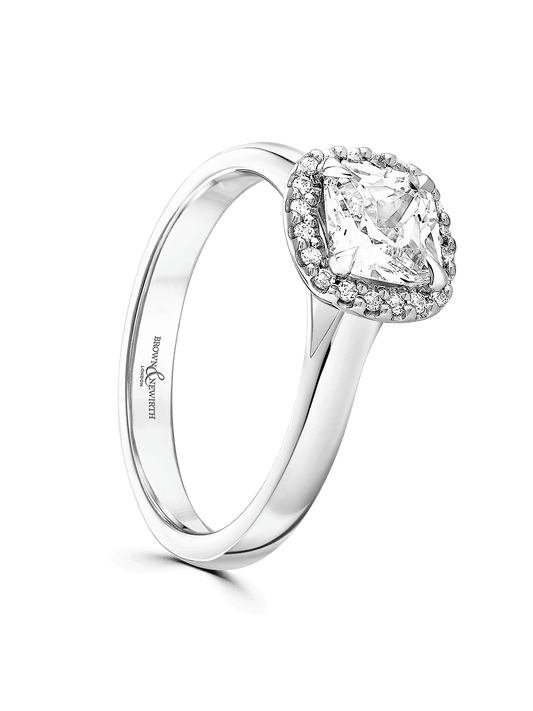 Diamond Halo Engagement Ring 1.00ct Cushion Cut in Platinum