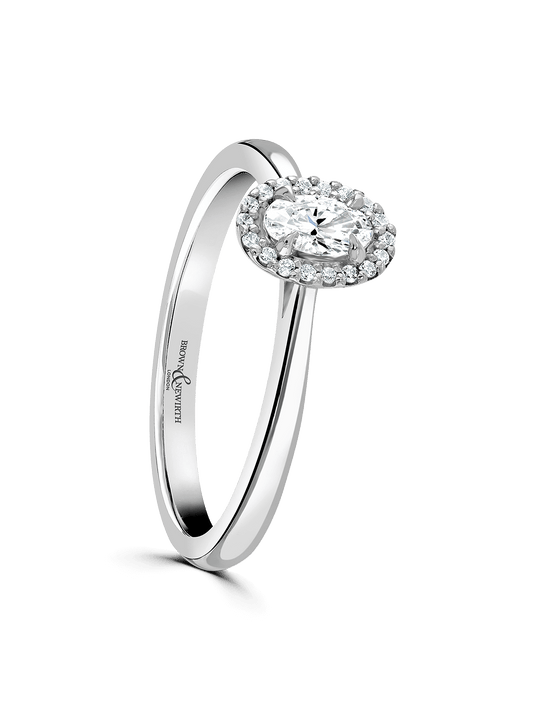 Diamond Halo Engagement Ring 0.70ct Oval Cut in Platinum