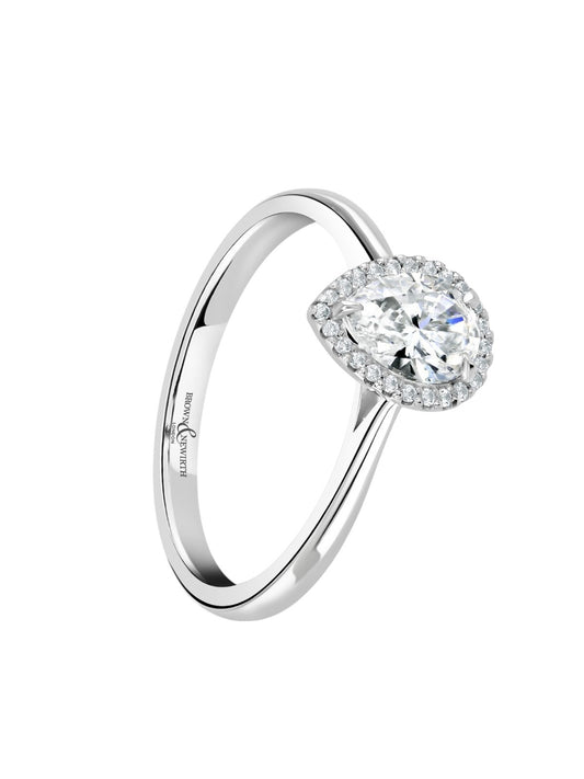 Diamond Halo Engagement Ring 0.30ct Pear Cut in Platinum