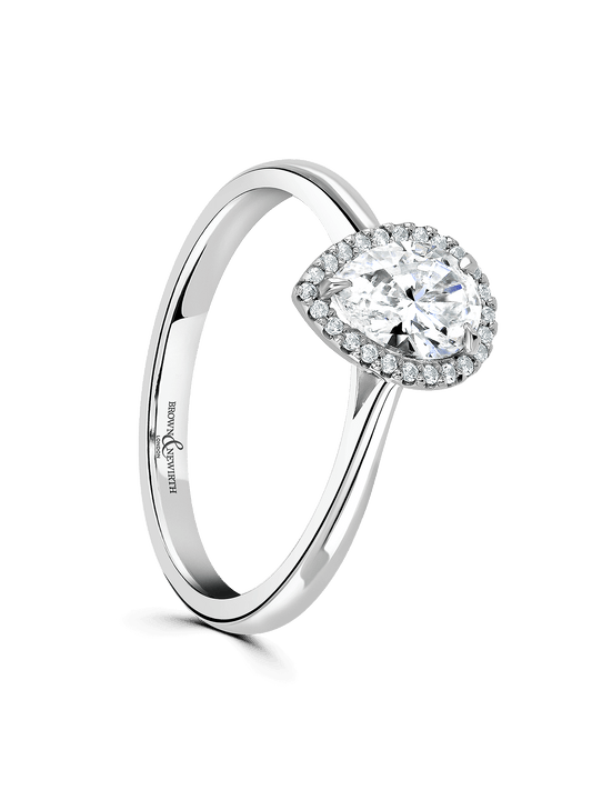 Diamond Halo Engagement Ring 0.50ct Pear Cut in Platinum