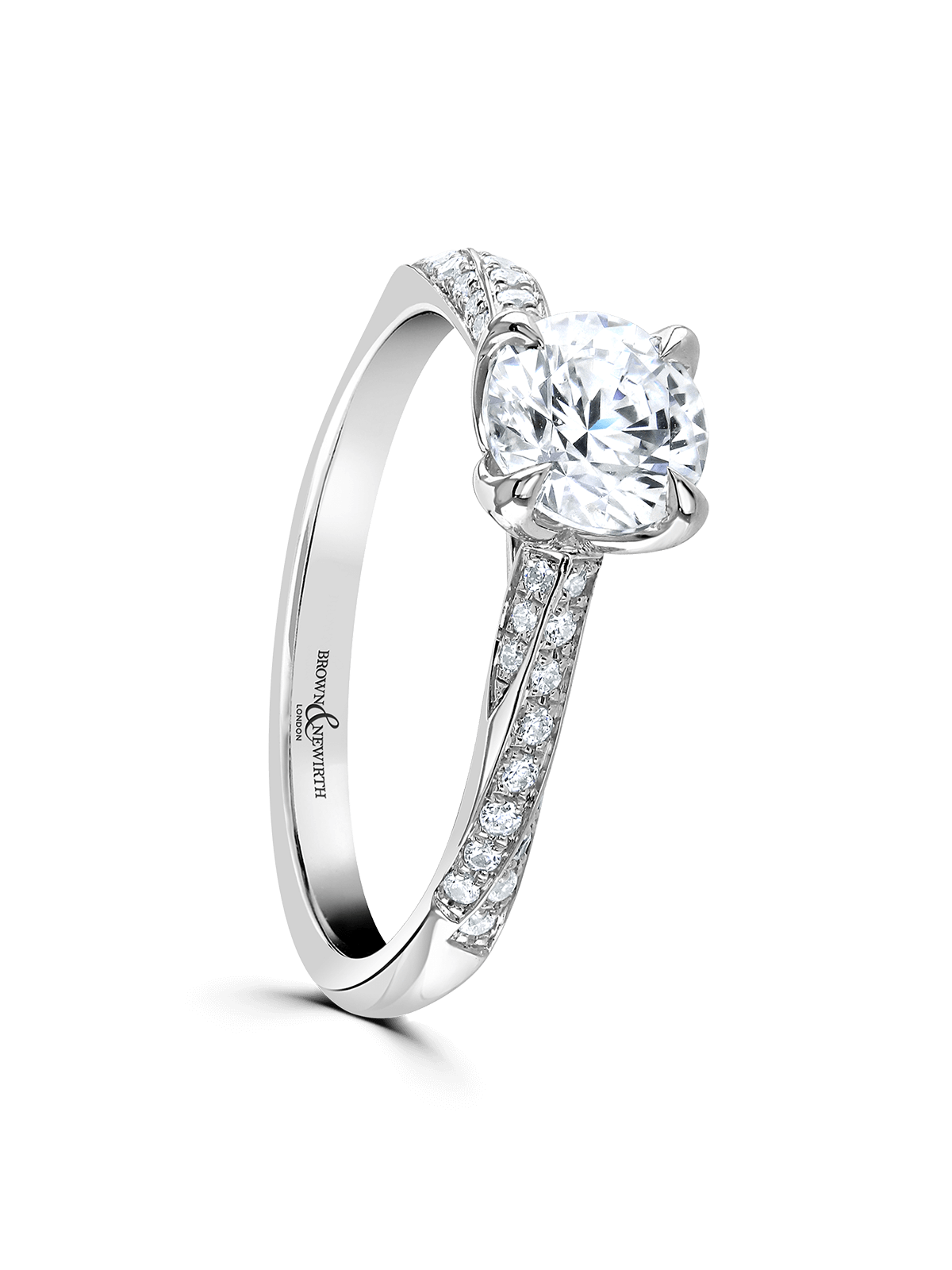 Diamond Solitaire Engagement Ring 0.70ct Brilliant Cut in Platinum with Diamond Set Shoulders