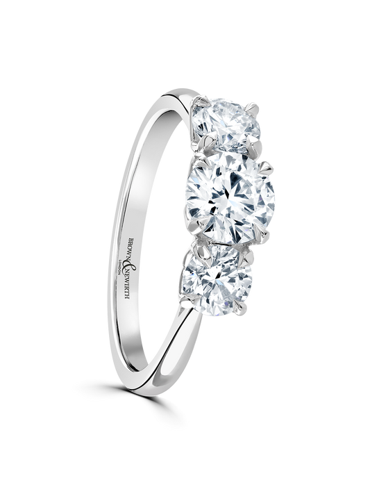 Lab Grown Diamond Three Stone Ring 1.80ct Brilliant Cut in Platinum