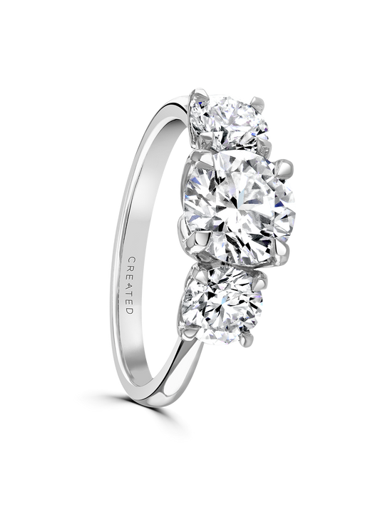 Lab Grown Diamond Three Stone Ring 2.50ct Brilliant Cut in Platinum