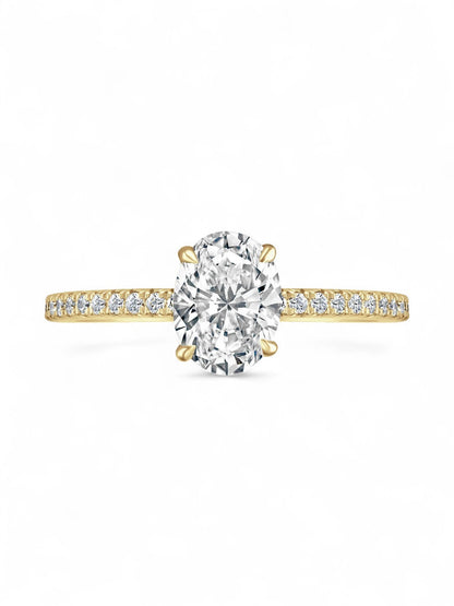 Lab Grown Diamond Solitaire Engagement Ring 1.50ct Oval Cut with Diamond Set Shoulders in 18ct Yellow Gold