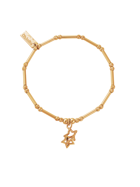 ChloBo Dainty Moon Cut Sparkle Interlocking Star Bracelet in Gold Plating