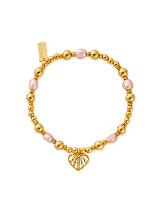 ChloBo Loving Heart Pink Pearl Bracelet in Gold Plating GBPP3345