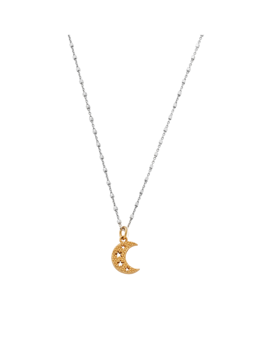 ChloBo Delicate Cube Chain Starry Moon Necklace in Silver & Gold Plating