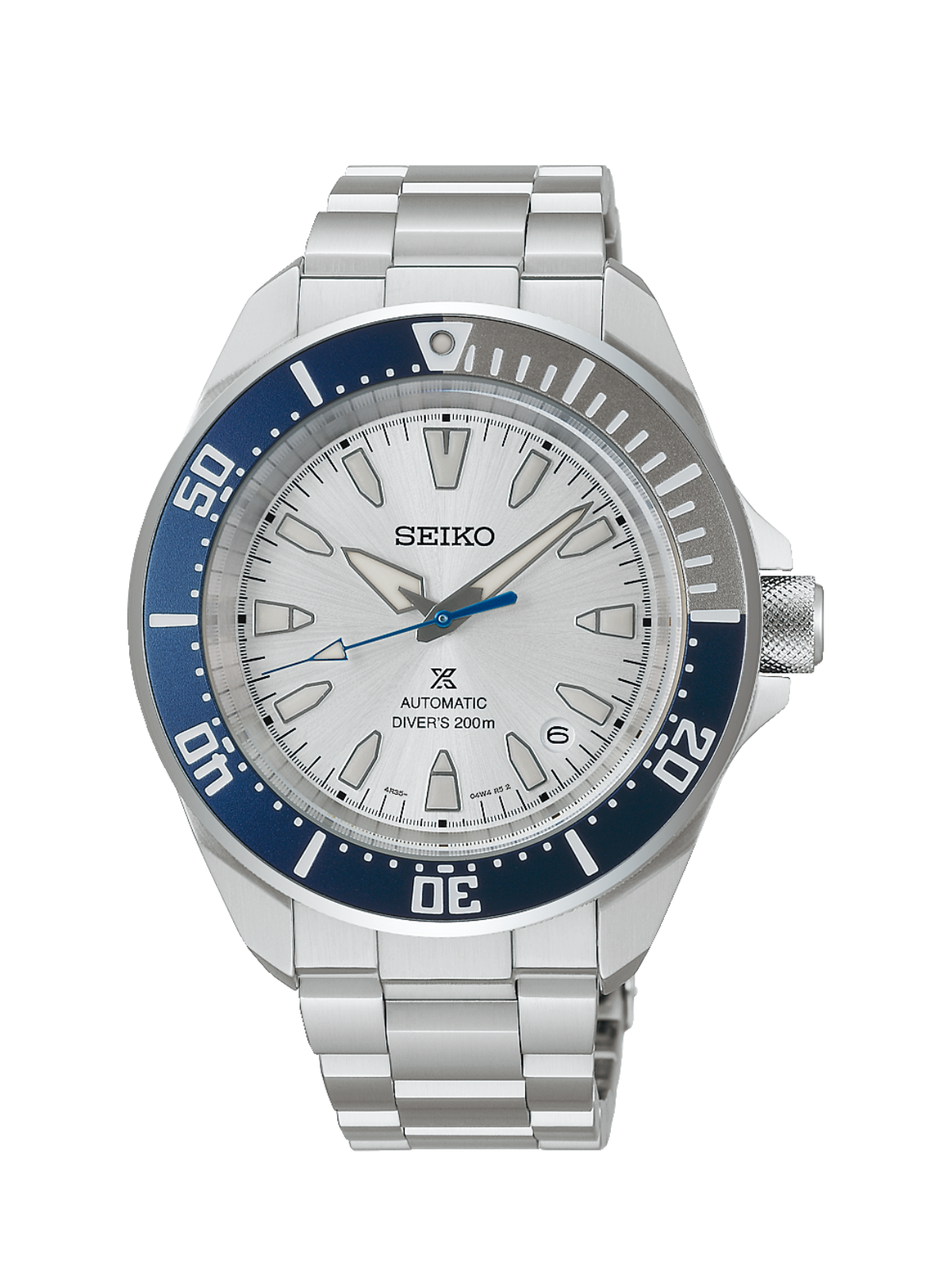 Seiko Prospex 145th Anniversary 'Samurai' Mechanical Diver's with steel bracelet and silver dial on a white background.