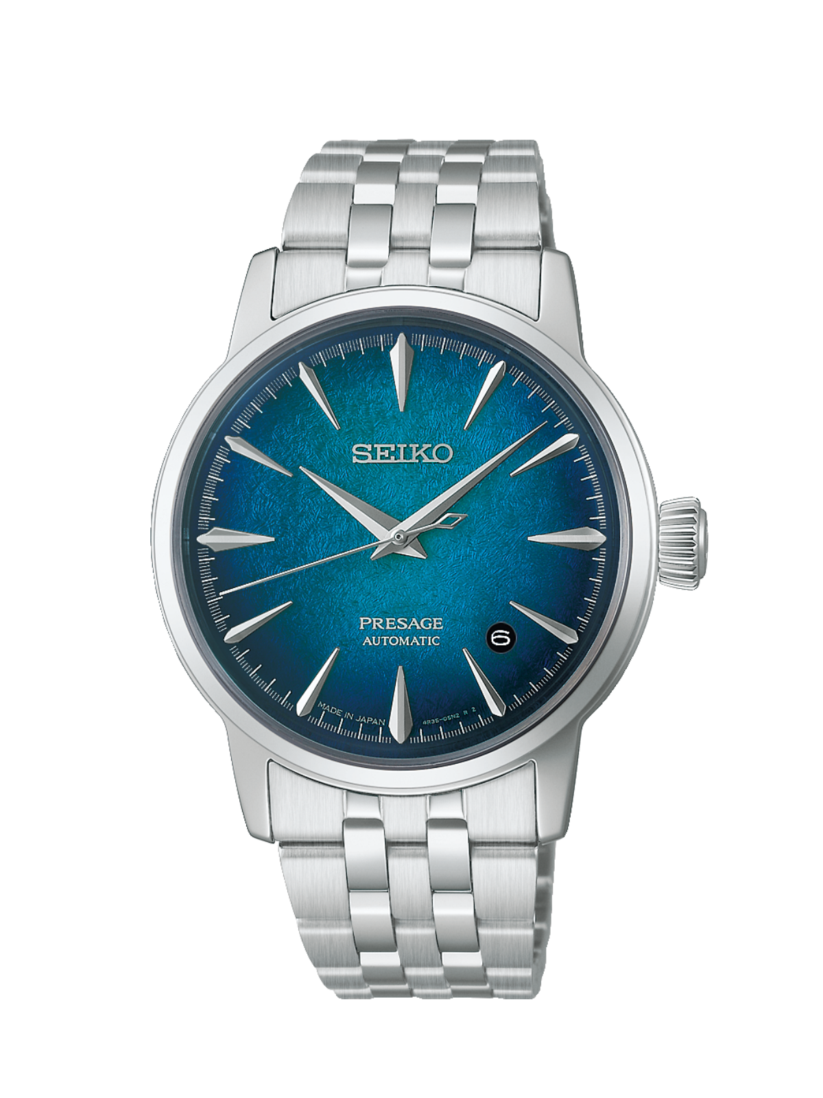 Seiko Presage Cocktail Time Crushed Ice 'Emerald Mist' 38.5mm with Steel Bracelet & Blue Dial