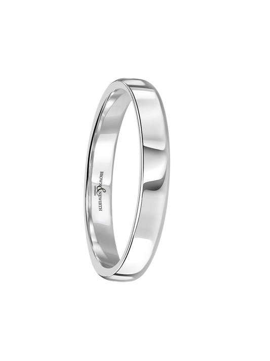 2.5mm Platinum Wedding Ring with Lighter Weight Modern Court Profile (Size A-Q)