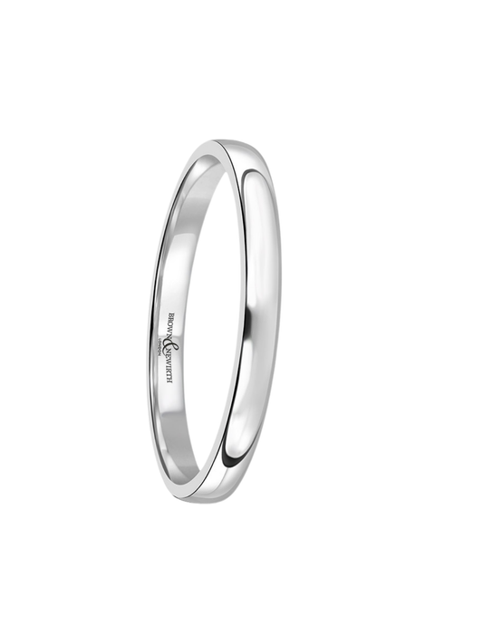 2mm Platinum Wedding Ring with Lighter Weight Classic Court Profile (Size A-Q)