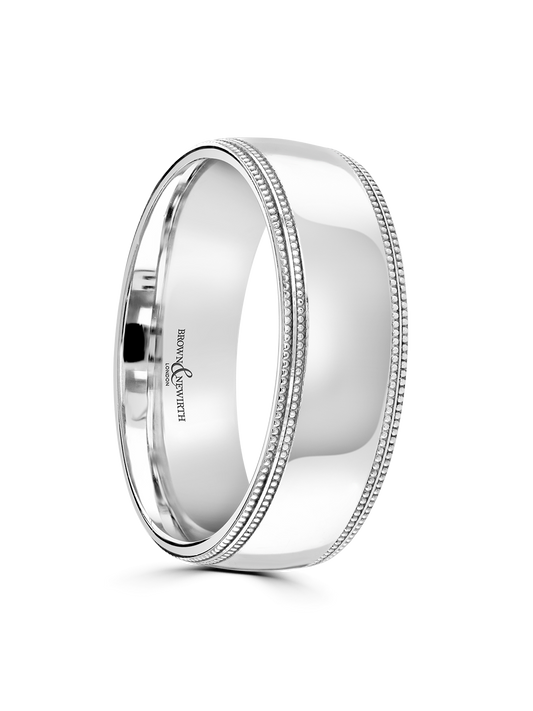 7mm 18ct White Gold Patterned Wedding Ring