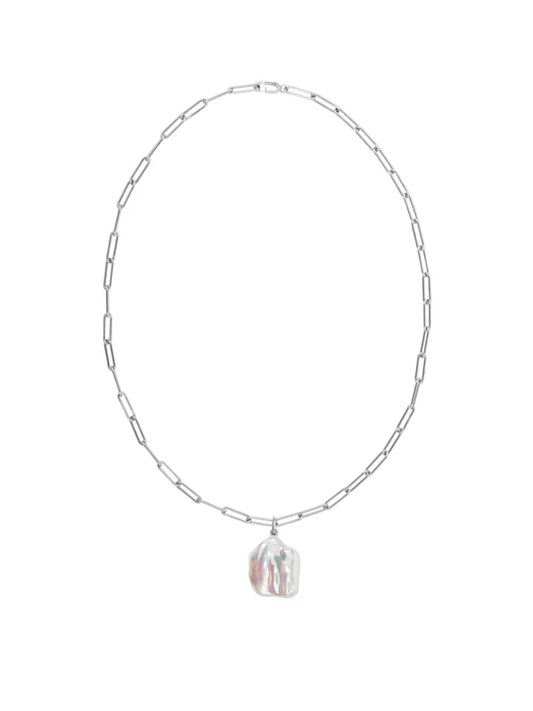 Ora Pearls Aetia Flat Baroque Pearl Necklace - Silver NAETFBWSS