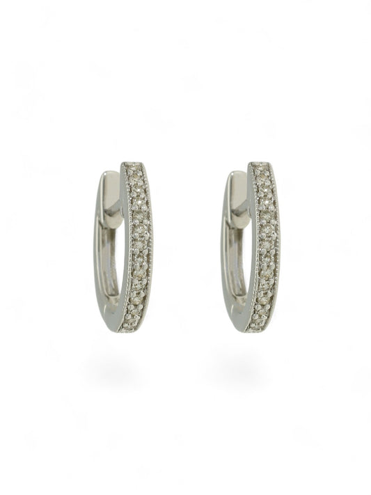 Diamond Channel Set Huggie Hoop Earrings in 9ct White Gold