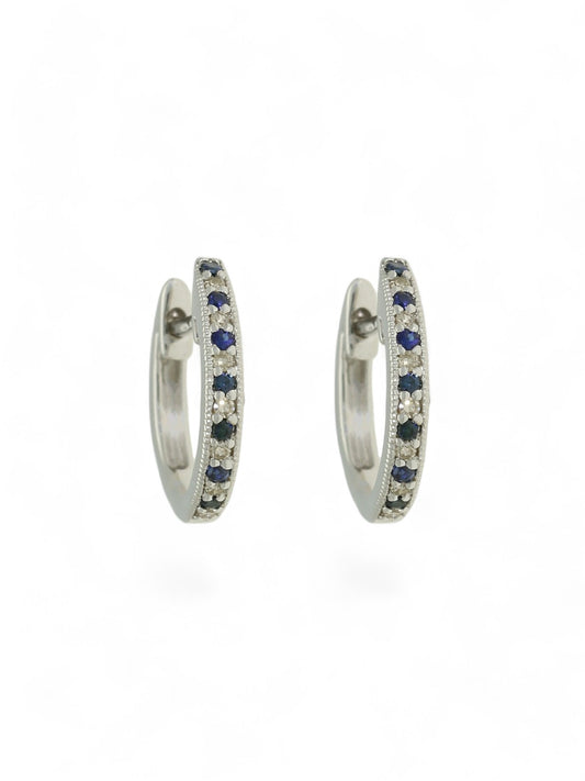 Sapphire & Diamond Huggie Hoop Earrings in 9ct White Gold