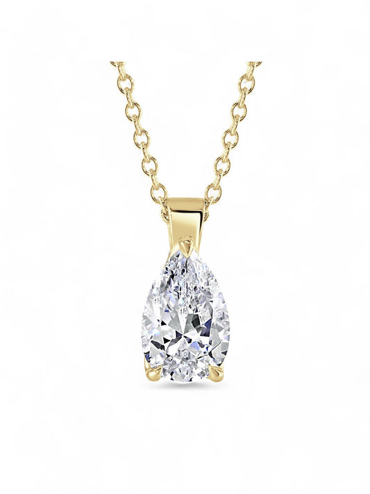 Lab Grown Diamond Solitaire Pendant 1.50ct Pear Cut in 18ct Yellow Gold