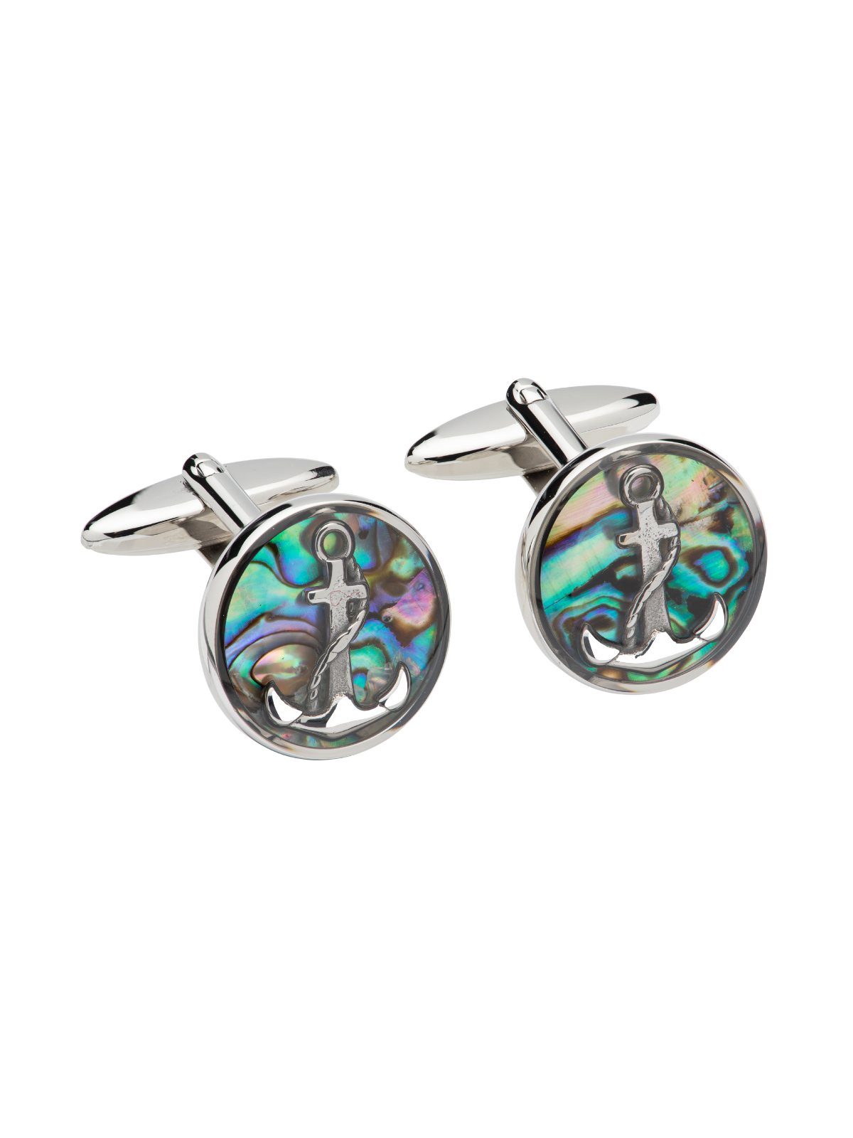 Unique & Co. Steel & Abalone Anchor Cufflinks