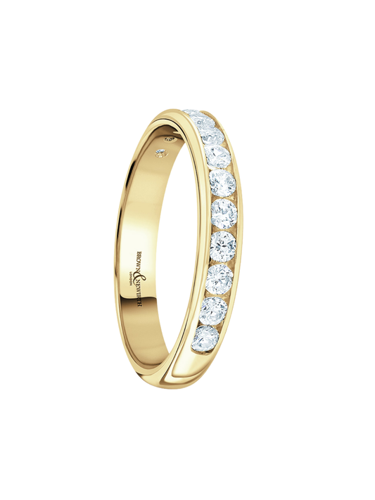 Lab grown diamond half eternity ring with 0.50ct of round brilliant diamonds in 9ct yellow gold.