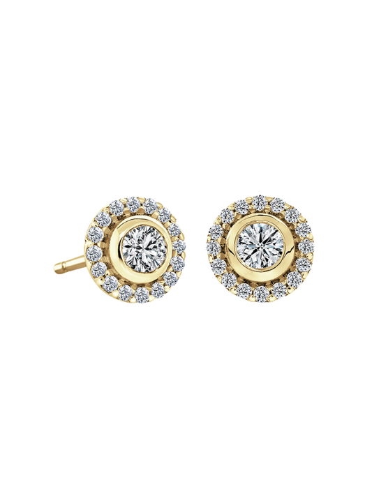 Lab Grown Diamond Halo Stud Earrings with 0.35ct of Round Brilliant Diamonds in 9ct Yellow Gold