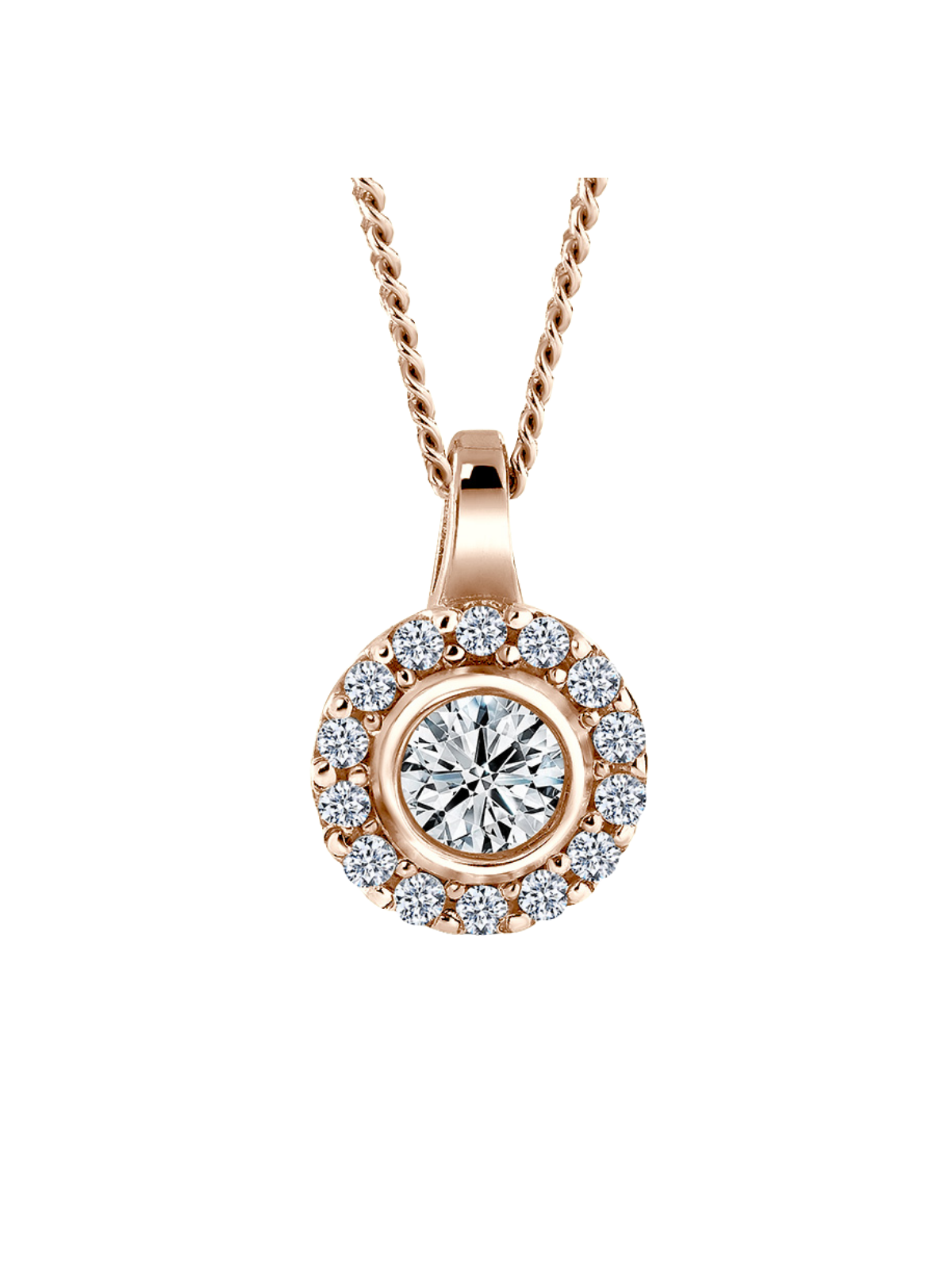 Lab Grown Diamond Halo Pendant with 0.30ct of Round Brilliant Diamonds in 9ct Rose Gold