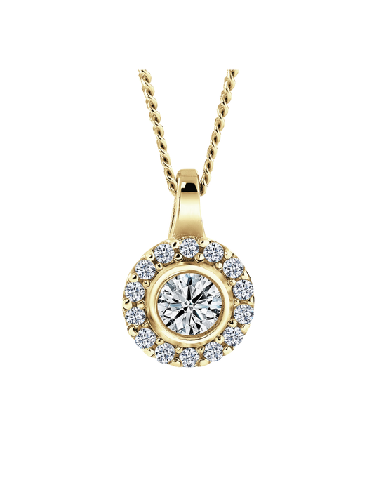 Lab Grown Diamond Halo Pendant with 0.30ct of Round Brilliant Diamonds in 9ct Yellow Gold