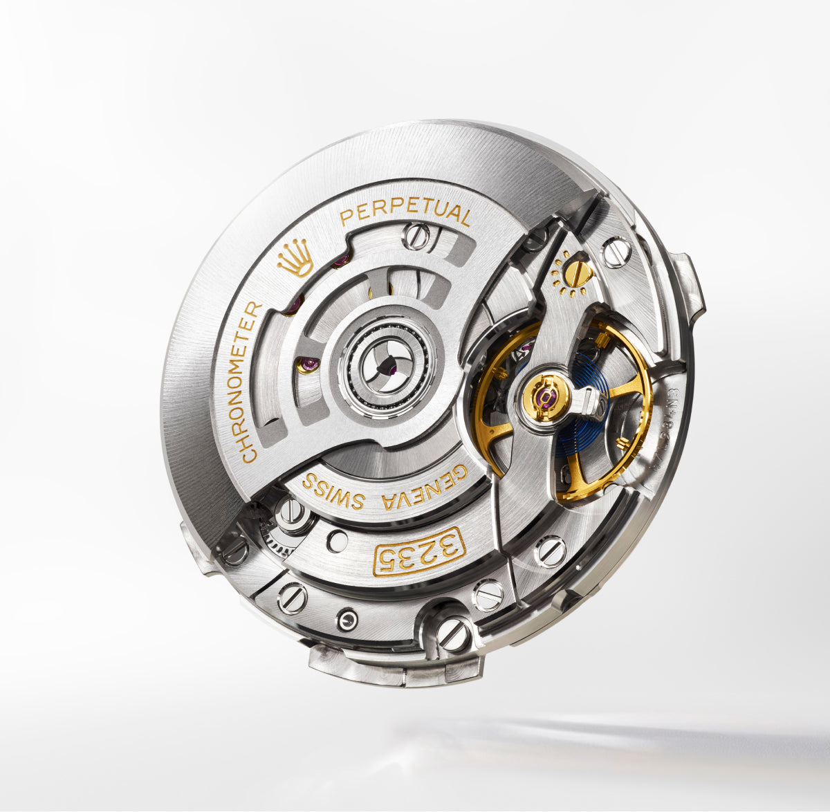 Rolex movement 3235 on a white background.