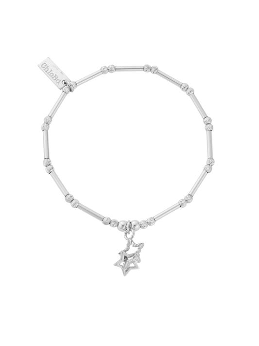 ChloBo Dainty Moon Cut Sparkle Interlocking Star Bracelet in Silver