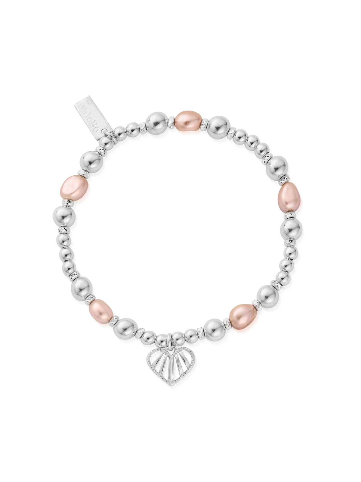 ChloBo Loving Heart Pink Pearl Bracelet in Silver