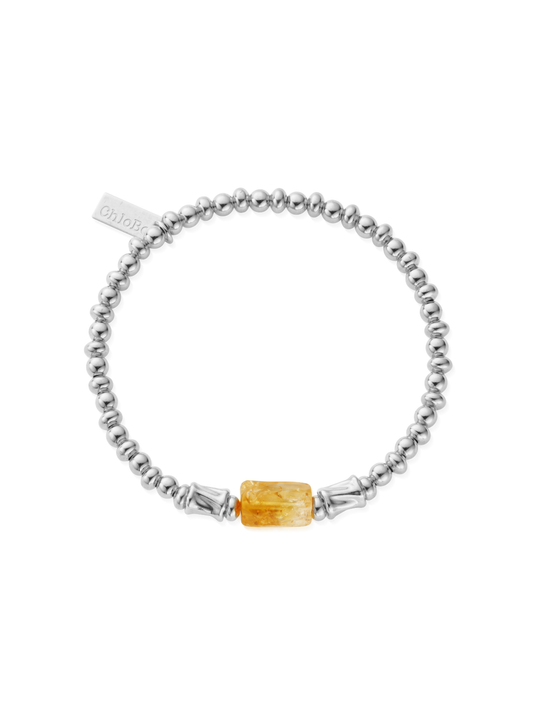 Silver beaded bracelet with citrine centre stone and ChloBo tag on a white background.