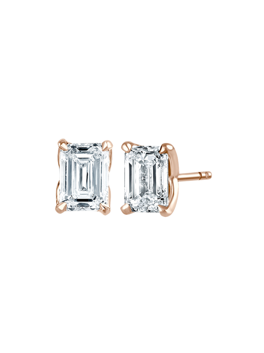 Lab Grown Diamond Solitaire Stud Earrings with 1.50ct of Emerald Cut Diamonds in 9ct Rose Gold