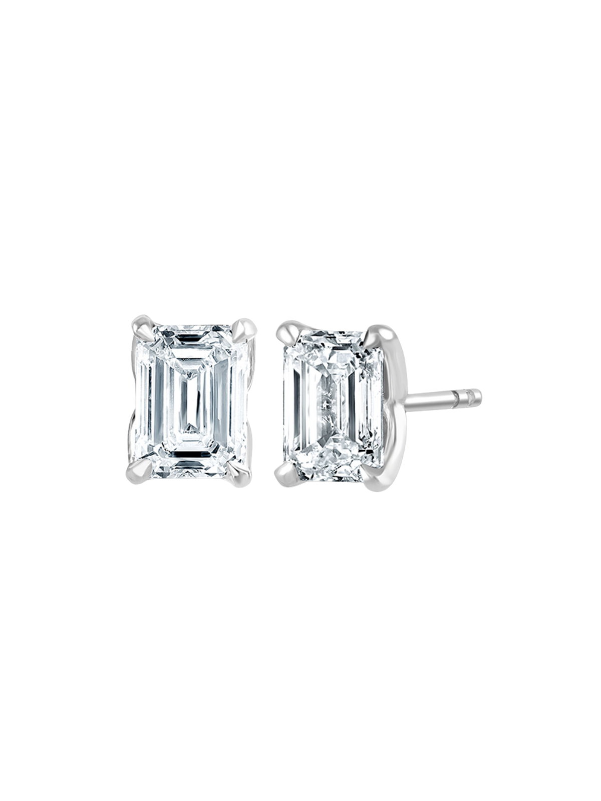 Lab Grown Diamond Solitaire Stud Earrings with 1.50ct of Emerald Cut Diamonds in 9ct White Gold