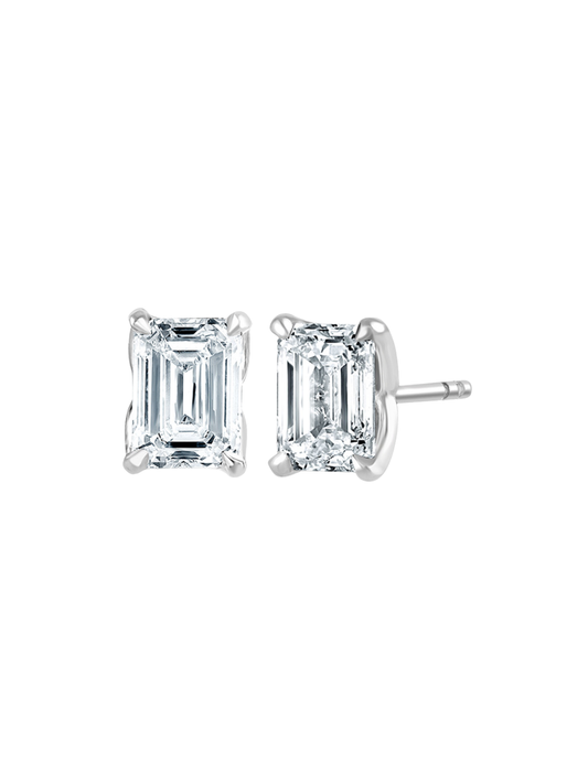 Lab Grown Diamond Solitaire Stud Earrings with 1.50ct of Emerald Cut Diamonds in 9ct White Gold