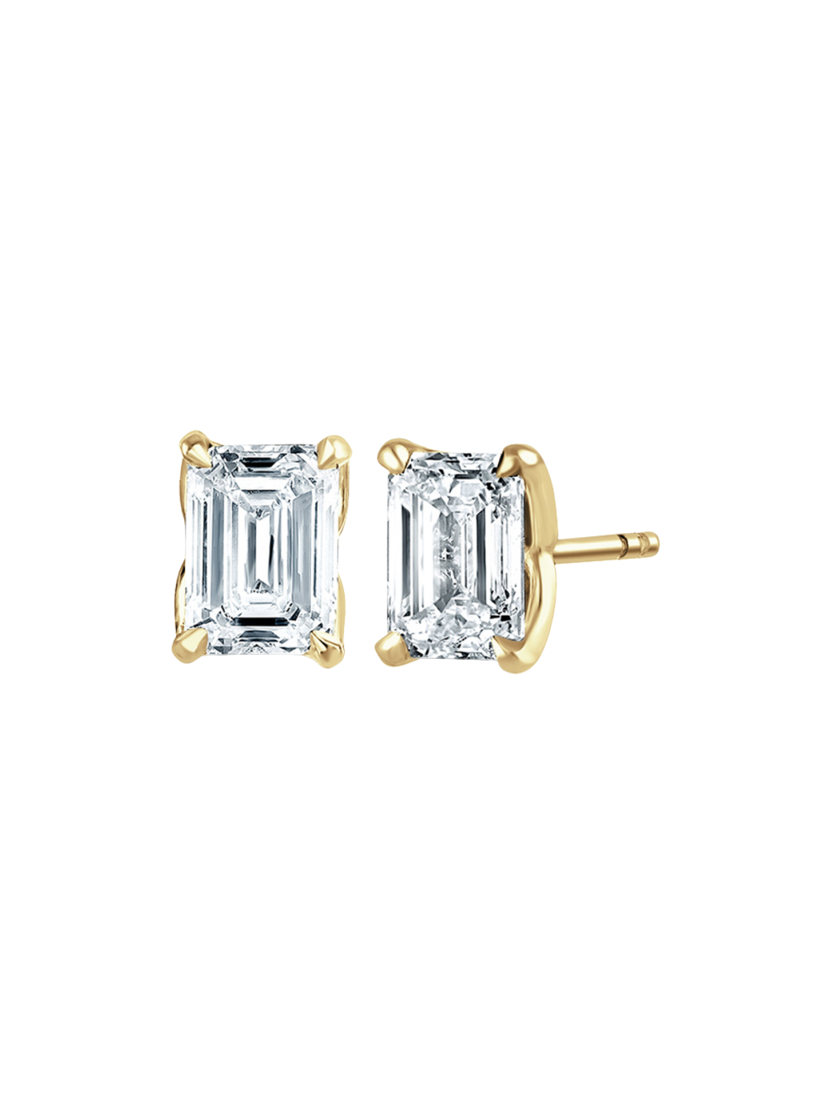 Lab Grown Diamond Solitaire Stud Earrings with 1.50ct of Emerald Cut Diamonds in 9ct Yellow Gold