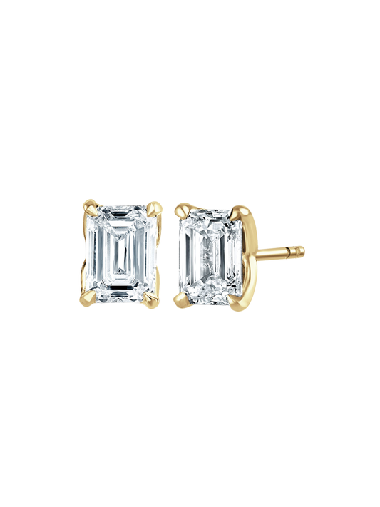 Lab Grown Diamond Solitaire Stud Earrings with 1.50ct of Emerald Cut Diamonds in 9ct Yellow Gold