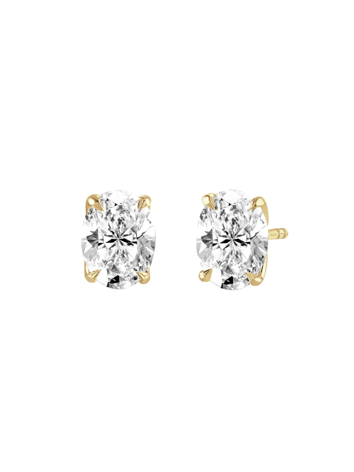 Lab Grown Diamond Solitaire Stud Earrings with 1.00ct of Oval Cut Diamonds in 9ct Yellow Gold