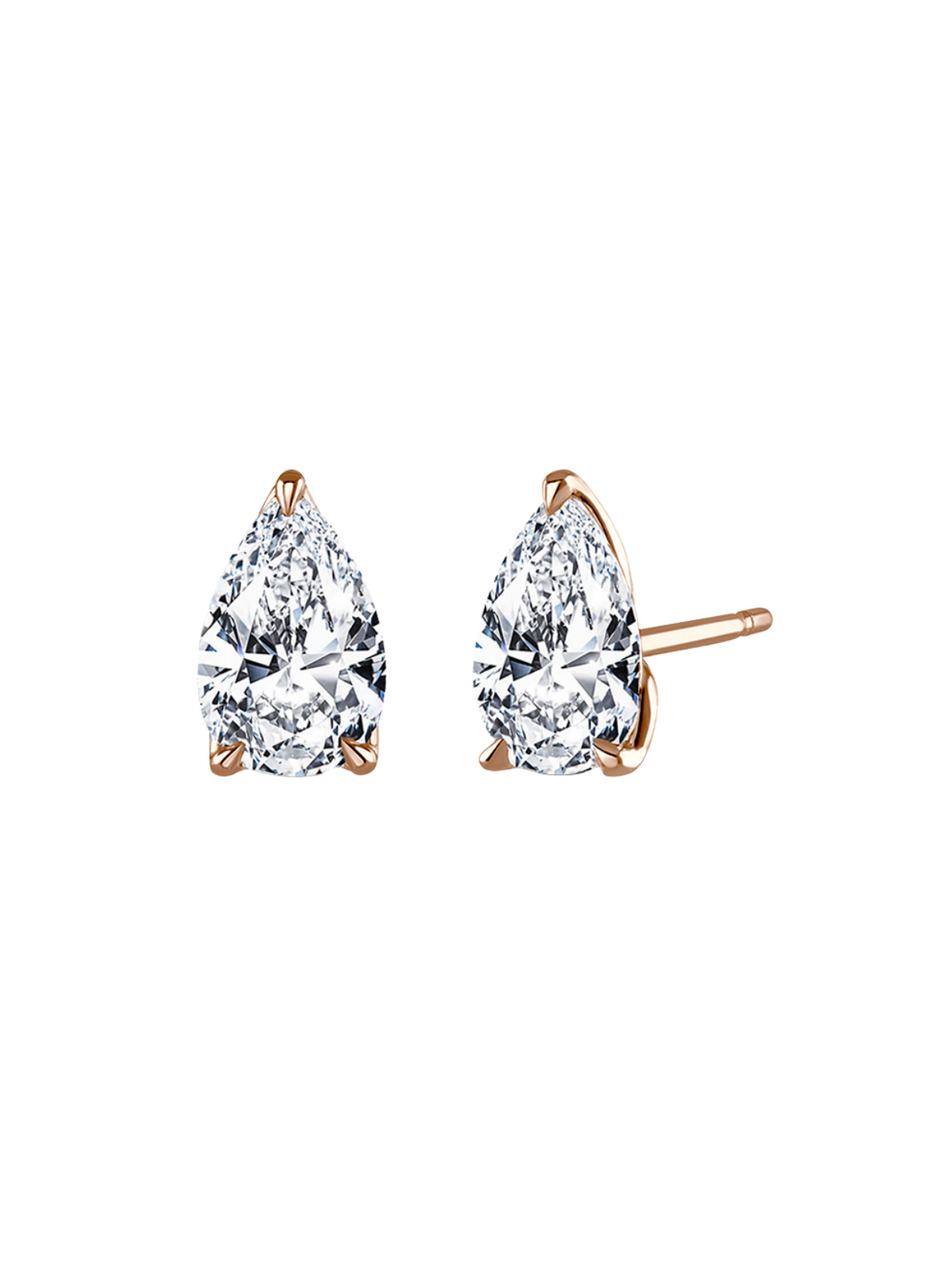 Lab Grown Diamond Solitaire Stud Earrings with 2.00ct of Pear Cut Diamonds in 9ct Rose Gold