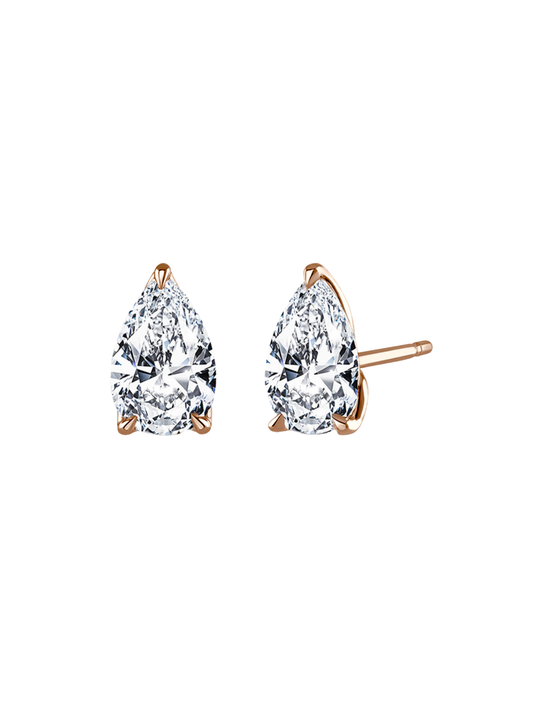 Lab Grown Diamond Solitaire Stud Earrings with 2.00ct of Pear Cut Diamonds in 9ct Rose Gold