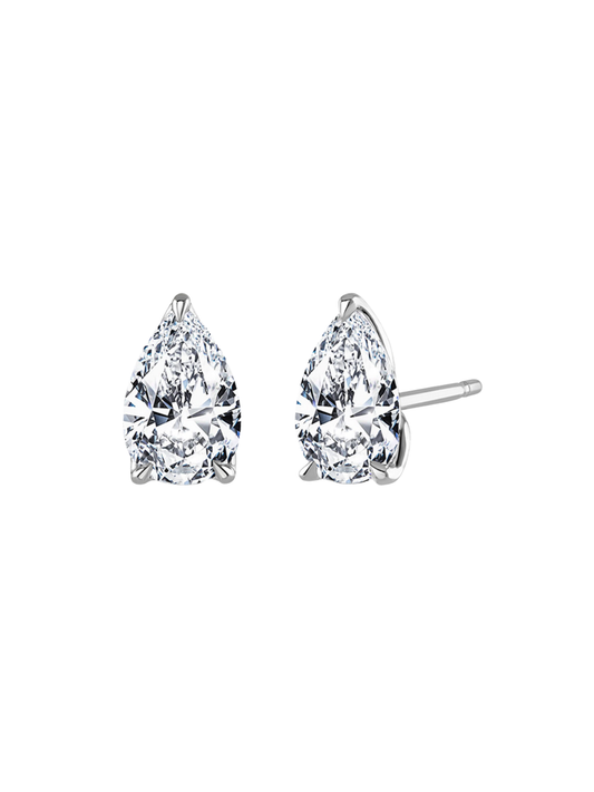 Lab Grown Diamond Solitaire Stud Earrings with 2.00ct of Pear Cut Diamonds in 9ct White Gold