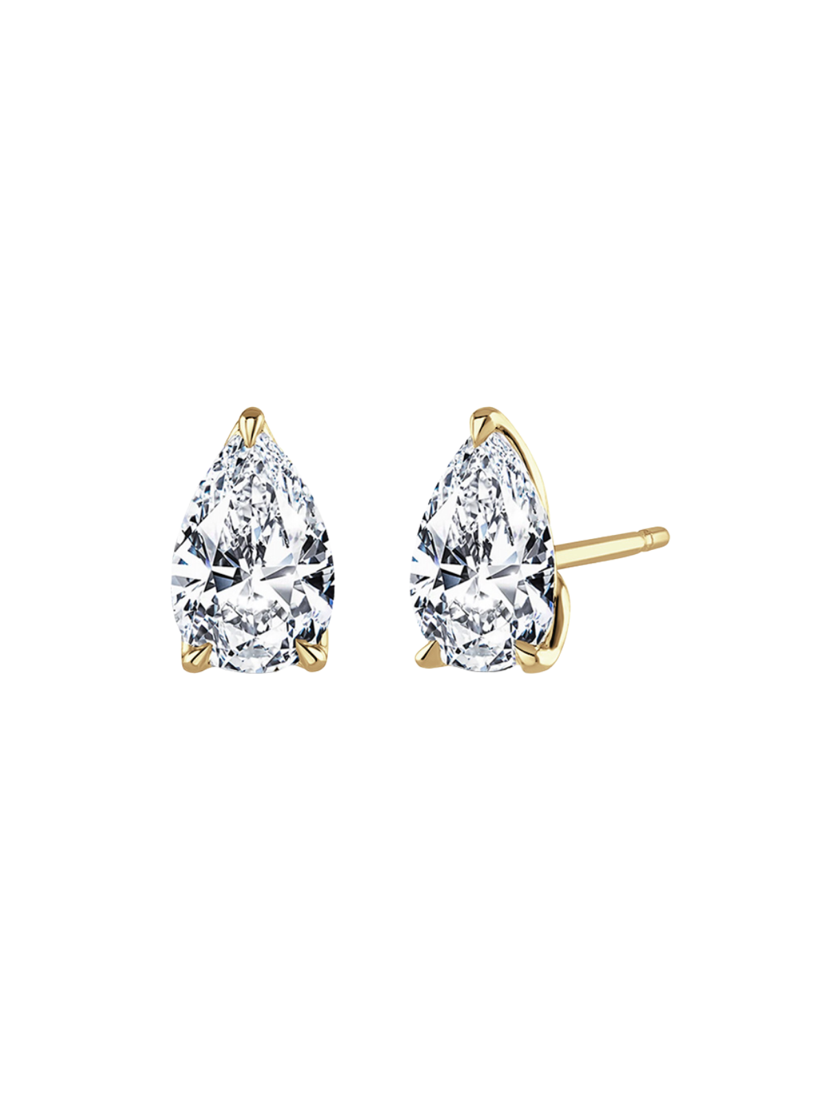 Lab Grown Diamond Solitaire Stud Earrings with 2.00ct of Pear Cut Diamonds in 9ct Yellow Gold