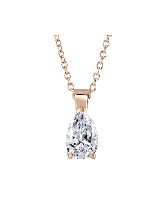 Lab Grown Diamond Solitaire Pendant with 1.00ct Pear Cut Diamond in 9ct Rose Gold