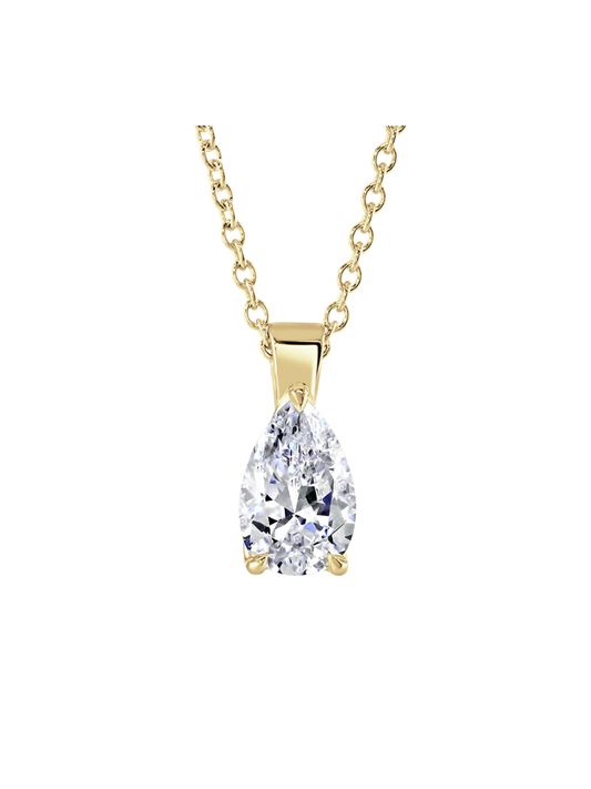 Lab Grown Diamond Solitaire Pendant with 1.00ct Pear Cut Diamond in 9ct Yellow Gold