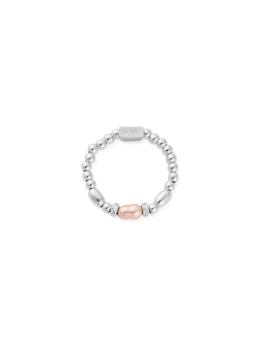 ChloBo Mini Sparkle Pink Pearl Ring in Silver - Medium