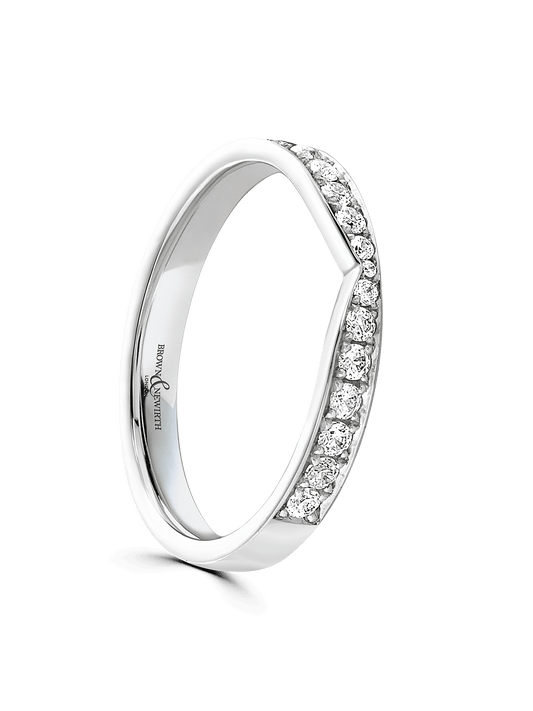Diamond Set 9ct White Gold Shaped Wedding Ring 0.24ct Brilliant Cut