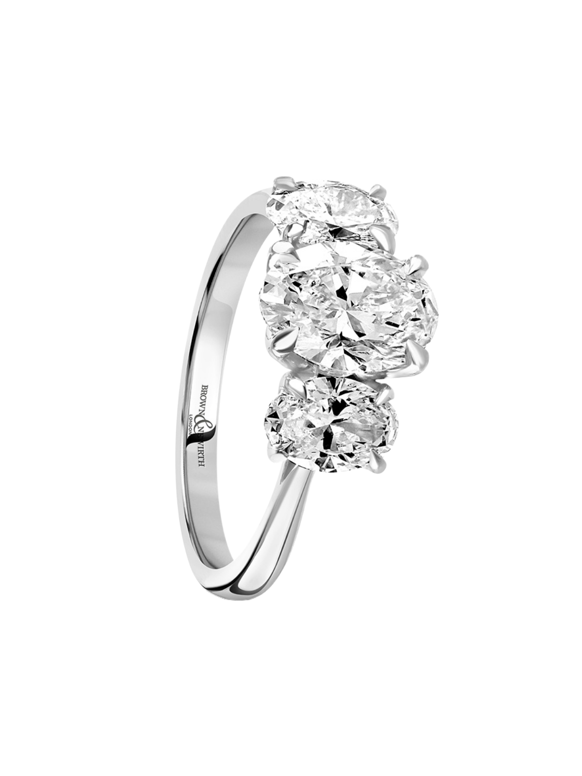 Lab Grown Diamond Three Stone Ring with 1.50ct Oval Centre & 1.01ct (total) Diamonds in Platinum